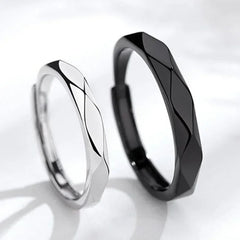 1Pair Black White Lozenge Couple Rings Open Ring for Women Men Adjustable Finger Rings Romantic Lovers Anniversary Jewelry Gift - Otaj Gifts
