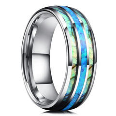 Fashion 8mm Men Stainless Steel Rings Inlay Meteorite Abalone Shell Rings For Men Women Wedding Engagement Band Jewelry Gift - Otaj Gifts