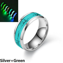 SMJEL Fashion Heartbeat Luminous Ring for Women Men Fluorescent Rings Heart Glow In Dark Stainless Steel Couple Ring JewelryGift - Otaj Gifts