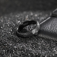 6 or 8mm Black Hammer Pattern Tungsten Carbide Brushed Ring - Otaj Gifts