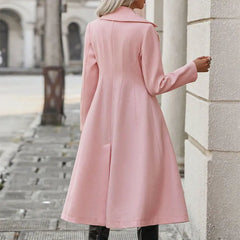 Women Trench New Autumn Winter Pink Coat Fashion Streetwear Suit Collar Button Elegant Lady Coat Trench Slim Versatile Clothing - Otaj Gifts