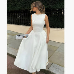 White Dress Women Halter Cotton Long Dress Lace Elegant Party Outfits - Otaj Gifts