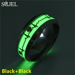 SMJEL Fashion Heartbeat Luminous Ring for Women Men Fluorescent Rings Heart Glow In Dark Stainless Steel Couple Ring JewelryGift - Otaj Gifts