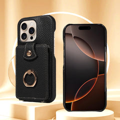 For IPhone 16 Pro Max 15 Pro Max 14 13 12 11 Pro Max 7 8Plus 16e PU Leather Phone Case with Ring Card Slots Anti-Fall Case