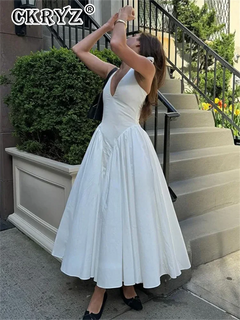 Ladies Summer Evening Party New Fashion Dress Women Sleeveless Backless V-Neck Sexy Birthday  Long Dresses 2025 Woman Streetwear - Otaj Gifts