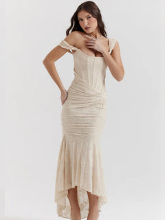 JULISSA MO Sleeve Less Backless Evening Long Dress Irregular Ruched Women Dress New Slim Fit Elegant Square Collar Gown Outfits - Otaj Gifts