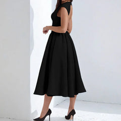 Summer French Fashion Dress Elegant Slim High Waist Sleeveless Back Hollow Dress - Otaj Gifts