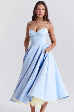Summer Long Evening Dress Elegant Spaghetti Strap Corset Satin Prom Dress - Otaj Gifts