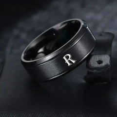 1pc Fashion 26 English Letters Ring With Double Beveled Edges, Men's Stainless Steel Ring - Otaj Gifts
