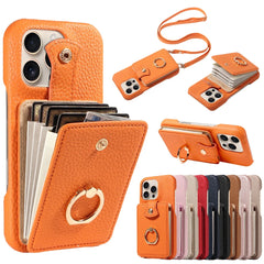 For IPhone 16 Pro Max 15 Pro Max 14 13 12 11 Pro Max 7 8Plus 16e PU Leather Phone Case with Ring Card Slots Anti-Fall Case