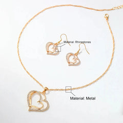 3 Pcs Set Heart Shaped Jewelry Set Of Earrings Pendant Necklace For Women Exquisite Fashion Rhinestone Double Heart Jewelry Set - Otaj Gifts