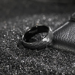 6 or 8mm Black Hammer Pattern Tungsten Carbide Brushed Ring - Otaj Gifts