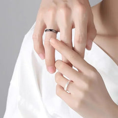 1Pair Black White Lozenge Couple Rings Open Ring for Women Men Adjustable Finger Rings Romantic Lovers Anniversary Jewelry Gift - Otaj Gifts