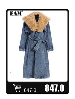 EAM Black Hollow Out Belted Long Trench Women New V-neck Long Sleeve Windbreaker Fashion Tide Spring Autumn 2024 15XM44101 - Otaj Gifts