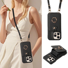 For IPhone 16 Pro Max 15 Pro Max 14 13 12 11 Pro Max 7 8Plus 16e PU Leather Phone Case with Ring Card Slots Anti-Fall Case