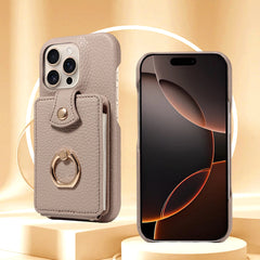 For IPhone 16 Pro Max 15 Pro Max 14 13 12 11 Pro Max 7 8Plus 16e PU Leather Phone Case with Ring Card Slots Anti-Fall Case