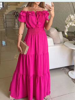 Summer Boho Red Dress Fashion Short Sleeve Beach Long Dress Casual Loose Elegant Holiday Party Dresses For Women Robe Femme 2023 - Otaj Gifts