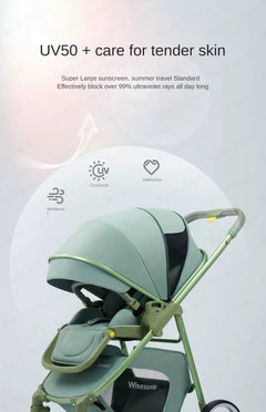 2 In 1 Portable Multifunctional Baby Stroller High Landscape Pram Carriage Basket Baby Carriage Baby Stroller 0 To 3 Years - Otaj Gifts