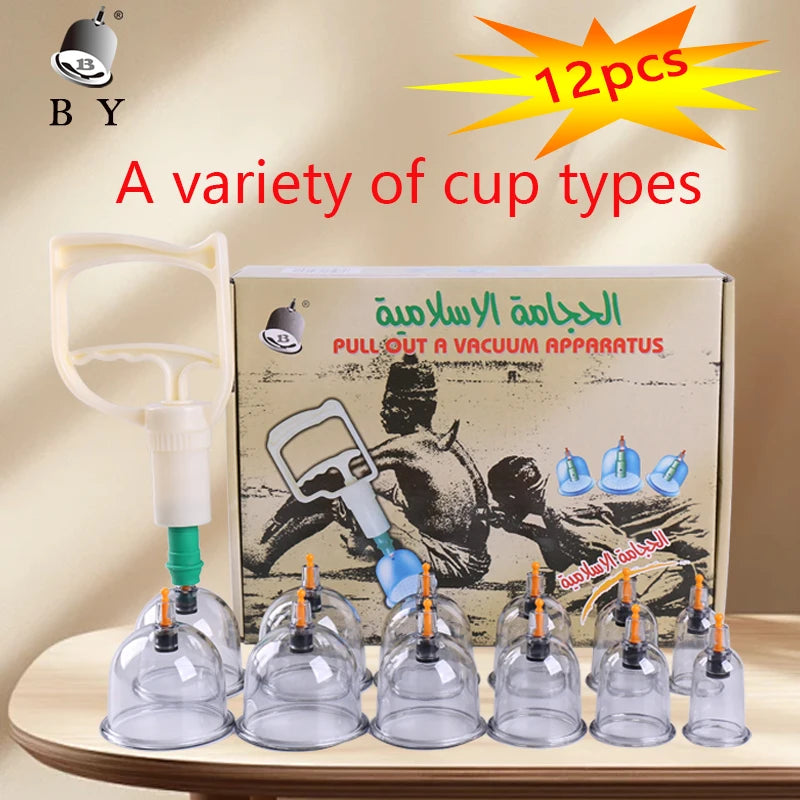 BY 6/12 Cans Cupping Therapy Set Chinese Medicine Physiotherapy Vacuum Cupping set  Professional Suction Cups Massage Masajeador - Otaj Gifts