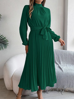 Elegant Pleated Long Dress Long Sleeveed Lace Up Dresses for Middle Eastern Women Spring and Summer Clothes - Otaj Gifts