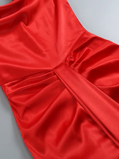 Sexy Swinging Collar Backless Pleated Long Dress Women Red Stain Sleeveless Draped Design Maxi Dress Celebrity Party Club Runway - Otaj Gifts