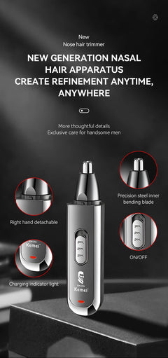 Kemei Usb Charging Portable Nose Ear Eyebrow Trimmer 3 In 1 Beauty Kit Electric Beard Nose Hair Clipper Men - Otaj Gifts
