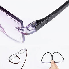 2 Pair New Men Women Rimless Reading Glasses Anti Blue Light Bifocal Far Near Magnification Eyewear Presbyopic Glasses +150 +200 - Otaj Gifts