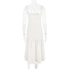 White Dress Women Halter Cotton Long Dress Lace Elegant Party Outfits - Otaj Gifts