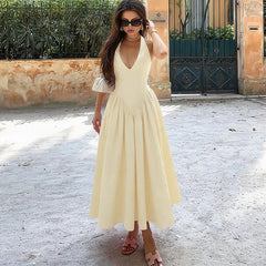 Ladies Summer Evening Party New Fashion Dress Women Sleeveless Backless V-Neck Sexy Birthday  Long Dresses 2025 Woman Streetwear - Otaj Gifts