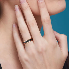 Tungsten Carbide Unisex Ring 6/8 mm Black Brushed Cut Edge Rose Gold - Otaj Gifts