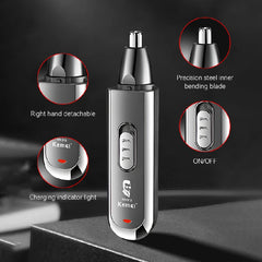 Kemei Usb Charging Portable Nose Ear Eyebrow Trimmer 3 In 1 Beauty Kit Electric Beard Nose Hair Clipper Men - Otaj Gifts
