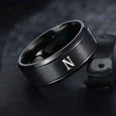 1pc Fashion 26 English Letters Ring With Double Beveled Edges, Men's Stainless Steel Ring - Otaj Gifts