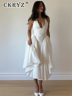 Ladies Summer Evening Party New Fashion Dress Women Sleeveless Backless V-Neck Sexy Birthday  Long Dresses 2025 Woman Streetwear - Otaj Gifts