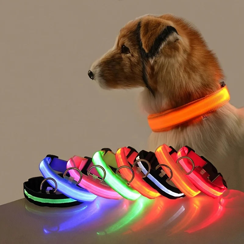 Nylon LED Night Safety Flashing Glow In The Dark Dog Leash Dogs Luminous Fluorescent Pet Dog Collar - Otaj Gifts