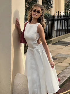 White Dress Women Halter Cotton Long Dress Lace Elegant Party Outfits - Otaj Gifts