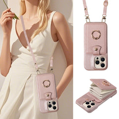 For IPhone 16 Pro Max 15 Pro Max 14 13 12 11 Pro Max 7 8Plus 16e PU Leather Phone Case with Ring Card Slots Anti-Fall Case