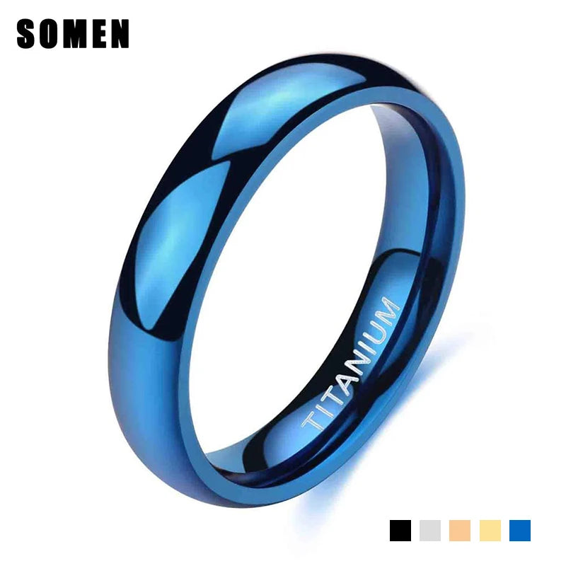 Blue Men Wedding Band Titanium Rings Engagement Rings For Women High Polished Rings - Otaj Gifts