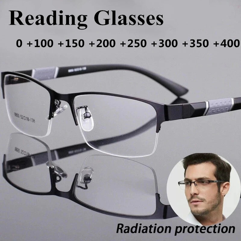 Men Reading Glasses Retro Business Hyperopia Glasses Anti Blue Light Reading Glasses 0 +1.0 To +4.0 Glasses - Otaj Gifts
