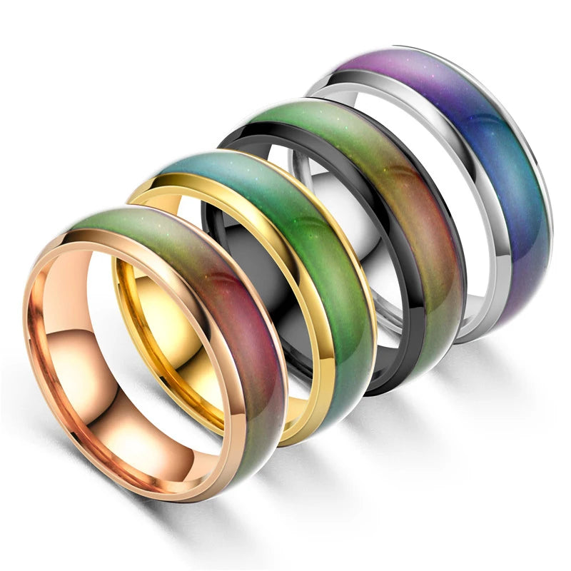 5 Colors Stainless Steel Changing Color Rings Mood Emotion Feeling Temperature Ring for Women Men Couples Ring Tone Jewelry Gift - Otaj Gifts