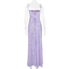 White Dress Women Halter Cotton Long Dress Lace Elegant Party Outfits - Otaj Gifts