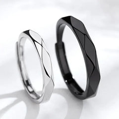 1Pair Black White Lozenge Couple Rings Open Ring for Women Men Adjustable Finger Rings Romantic Lovers Anniversary Jewelry Gift - Otaj Gifts