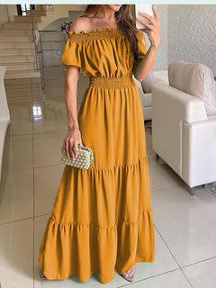 Summer Boho Red Dress Fashion Short Sleeve Beach Long Dress Casual Loose Elegant Holiday Party Dresses For Women Robe Femme 2023 - Otaj Gifts