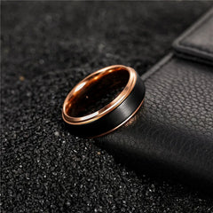 Tungsten Carbide Unisex Ring 6/8 mm Black Brushed Cut Edge Rose Gold - Otaj Gifts