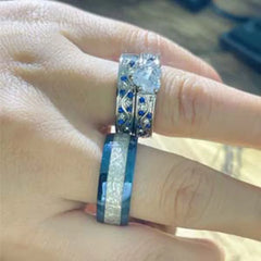Fashion Couple Rings Romantic Women Heart Zircon Stone Rings Set Men's Blue Stainless Steel Ring Wedding Party Jewelry Gifts - Otaj Gifts