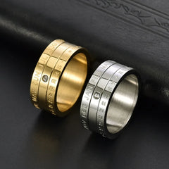 Men's Titanium Steel creative Rotatable Date Calendar 3 Part Anxiety Fidget Spinner Ring - Otaj Gifts