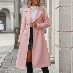 Women Trench New Autumn Winter Pink Coat Fashion Streetwear Suit Collar Button Elegant Lady Coat Trench Slim Versatile Clothing - Otaj Gifts