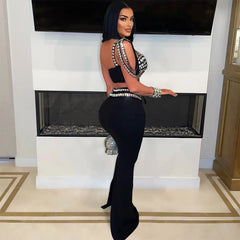 Rhinestone Dress 2 Piece Skirt Sets Elegant Luxury Long Dress 2024 Summer Clothes Sexy Club Outfit Crop Top Two Piece Skirt Sets - Otaj Gifts