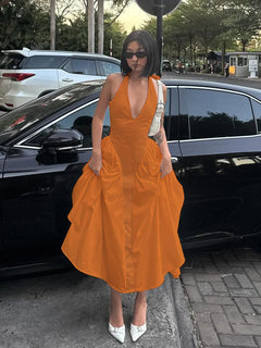 Ladies Summer Evening Party New Fashion Dress Women Sleeveless Backless V-Neck Sexy Birthday  Long Dresses 2025 Woman Streetwear - Otaj Gifts