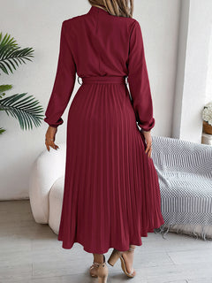 Elegant Pleated Long Dress Long Sleeveed Lace Up Dresses for Middle Eastern Women Spring and Summer Clothes - Otaj Gifts
