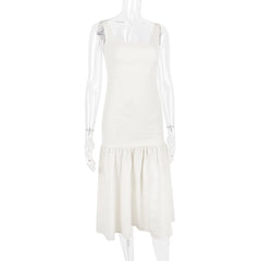 White Dress Women Halter Cotton Long Dress Lace Elegant Party Outfits - Otaj Gifts